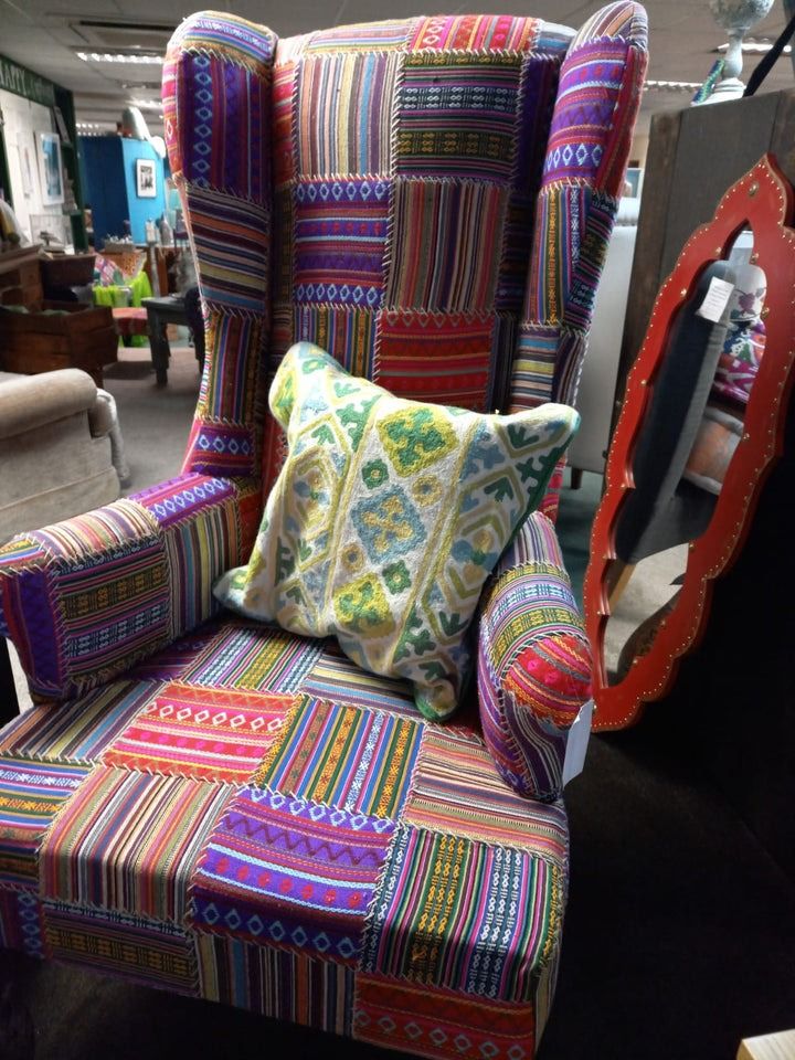 Patchwork High Back Queen Anne style chair
